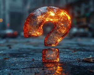 Shattered Glass Question Mark with Glowing Light Symbolic of Life s Unanswered Queries