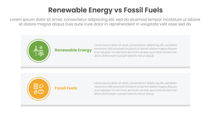 Renewable energy vs fossil fuels comparison concept for infographic template banner with long rectangle box vertical with two point list information