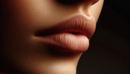 Side profile of lips, natural shape highlighted by soft directional lighting, emphasizing contours and realistic textures for artistic and medical applications.