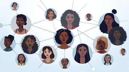 A network of diverse interconnected portraits representing social connections and the power of professional networking in building strong relationships.

