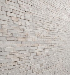 Obraz premium Wide-angle shot of a white brick wall with a seamless pattern of bricks creating a sense of depth and space, depth effect, architectural feature, minimalist decor