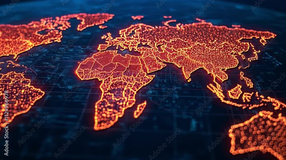 Poster digital world map with glowing connections and data points representing global connectivity
