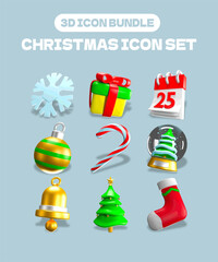 christmas tree with gifts 3d icon set
