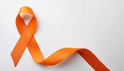 Leukemia Awareness Symbol. Orange Ribbon with Copy Space for Text. White Background Isolated. Flat Lay Top View.