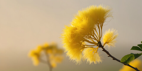 Obraz premium mimosa flower blooming in the morning, created by generative AI