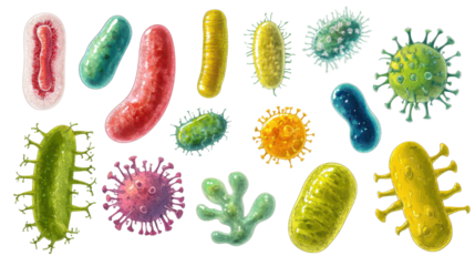 Bacteria,virus and microbes isolated on white background