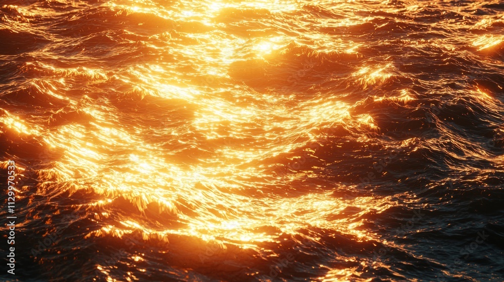 Poster as the sun dips below the horizon, golden light dances on the ocean waves, creating a mesmerizing gl