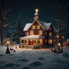 Christmas house in the night