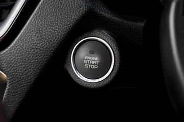 Close up engine car start button. Start stop engine modern new car button,Makes it easy to turn...