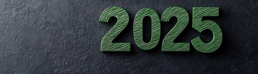 A green "2025" displayed against a dark textured background, symbolizing the upcoming year with a fresh and modern design.