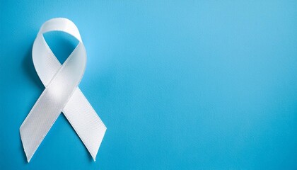Lung Cancer Awareness Symbol. White Ribbon with Copy Space for Text. Light Blue Background Isolated. Flat Lay Top View.