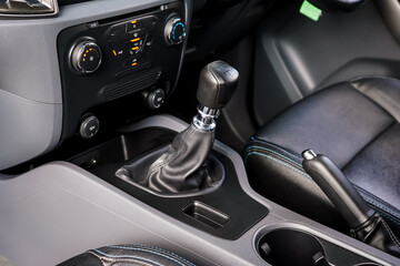 automatic transmission shift selector in the car interior. Closeup a manual shift of modern car...