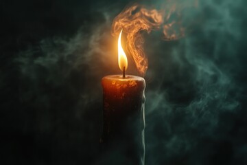 Burning Candle in Smoky Atmosphere
