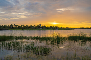 Lake sunset in Wellen park in North Port, Florida