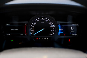 car​ instrument panel, car​ speed motor of​ night, car​ dashboard​ modern​ automobile control​illuminated panel​ speed display.