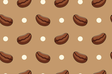 coffee beans organic with dot element colorful seamless pattern on brown background for print on packaging, stationery, merchandise.  classic coffee beans seamless pattern background. 