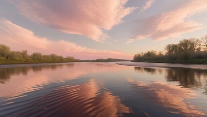 Fototapeta premium AI GENERATE, A winding river under a pastel sunset, soft reflections on the water