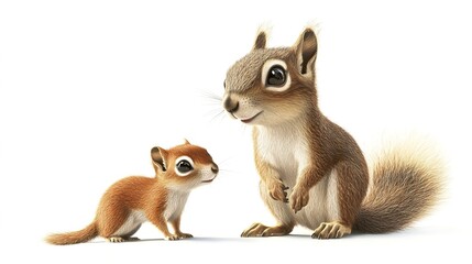Obraz premium Realistic Squirrel Next to Baby Squirrel - Adorable Woodland Duo