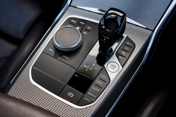 automatic transmission shift selector in the car interior. Closeup a manual shift of modern car...