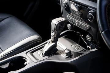 automatic transmission shift selector in the car interior. Closeup a manual shift of modern car...