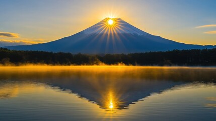 Majestic Mount Fuji Sunrise Reflection Lake