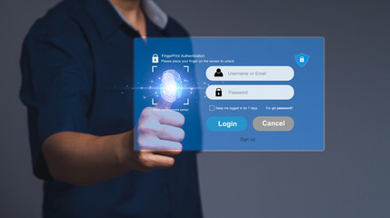 Fingerprint scanning for login on a virtual interface.