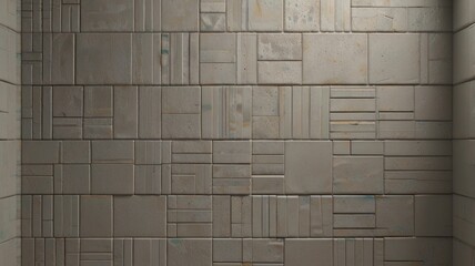 Textured beige tiles wall background.