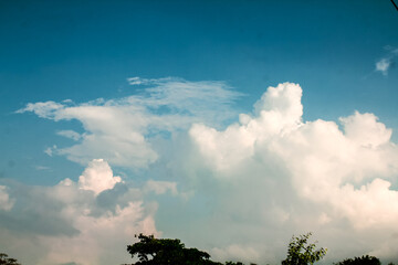 The sky during the day in summer, cumulonimbus clouds filling a large part of the image dimension.