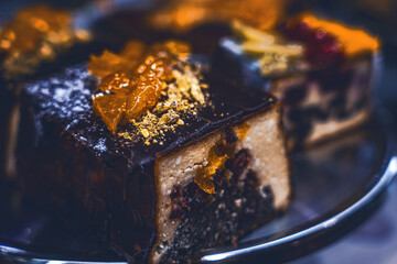 Fresh brown natural with golden cream on top on a supermarket display