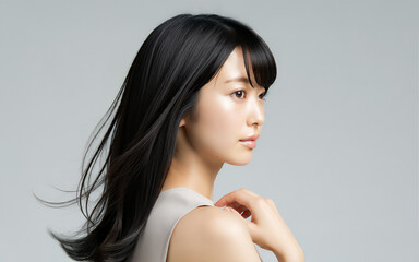 髪をなびかせる女性 ビューティー　美髪