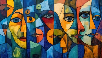 Abstract Cubist Portrait of Four Faces