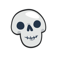 creepy skull head with outline in flat vector design.