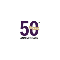 Modern and simple 50th anniversary logo design. Template, icon, stamp, or label with a ribbon for celebrating 50 years. Perfect for a company or person's special milestone or birthday greeting card.