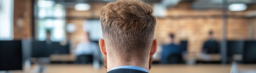 Obraz premium man with short brown hair in modern office