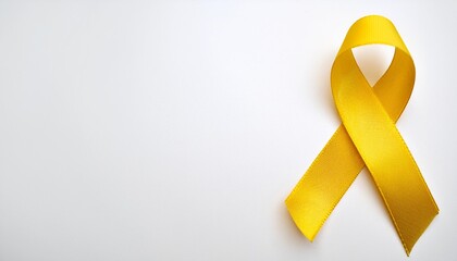 Bladder Cancer Awareness Symbol. Yellow Ribbon with Copy Space for Text. White Background Isolated. Flat Lay Top View.