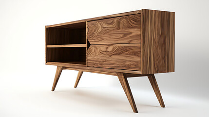 A wooden table with a shelf on top and a drawer underneath