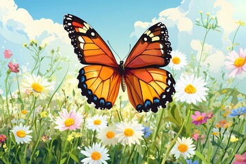 Monarch Butterfly in a Vibrant Wildflower Meadow