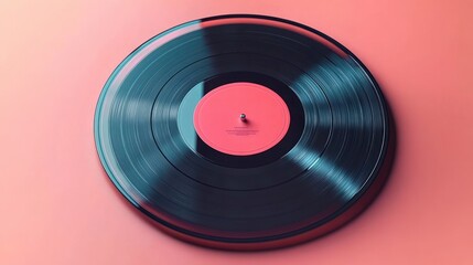 Vinyl Record Still Life on Pastel Pink Background Minimalist Flat Lay Composition with Soft Diffused Lighting and Textured Elements