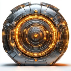 Obraz premium Secure Financial Automation: Futuristic Spaceship with Glowing Circle Inside, Symbolizing Advanced Technology and Innovative Solutions for Modern Businesses and Financial Security