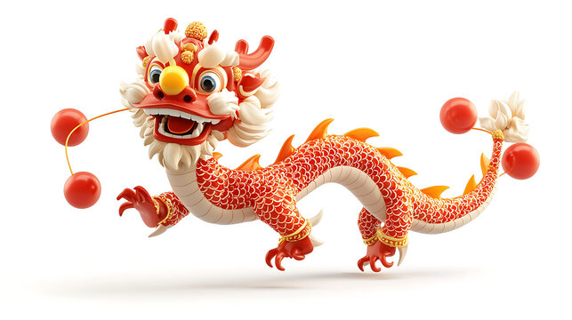 vibrant 3D cartoon dragon dancer mid performance, showcasing dynamic movement and colorful details