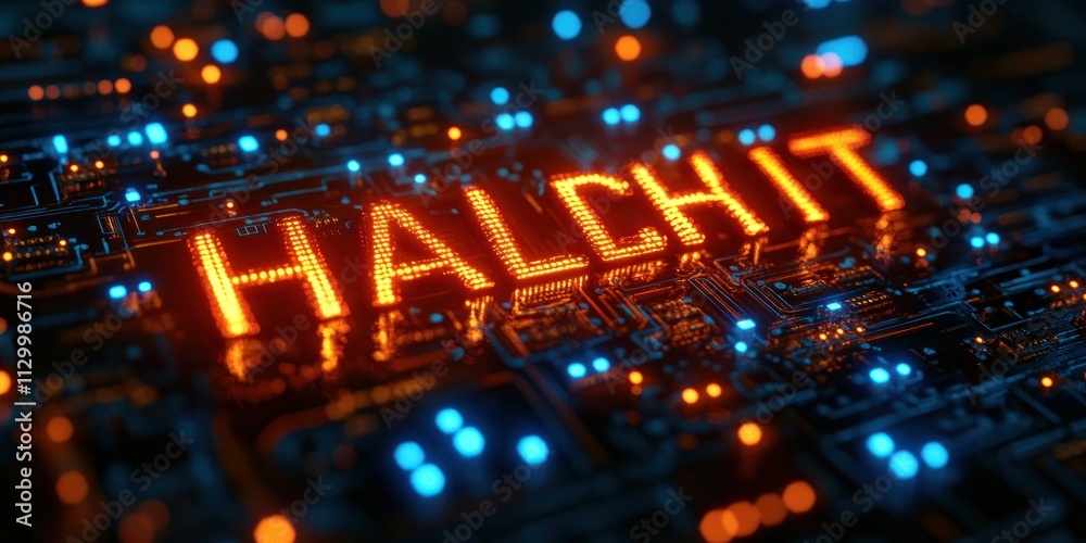 Aufkleber system hacked cyber security warning with code and virus alert in digital landscape