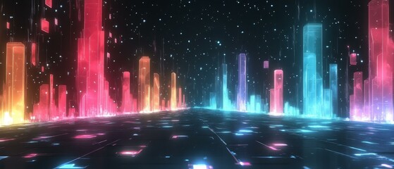 Fantasy Cityscape Illustration with Colorful Towers and Lights