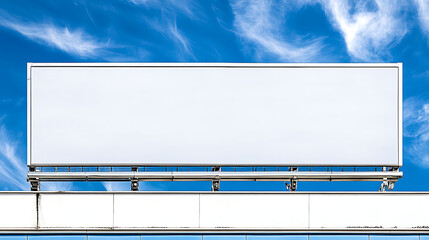 A blank billboard against a bright blue sky with wispy clouds, symbolizing opportunity and creativity for future advertisements.