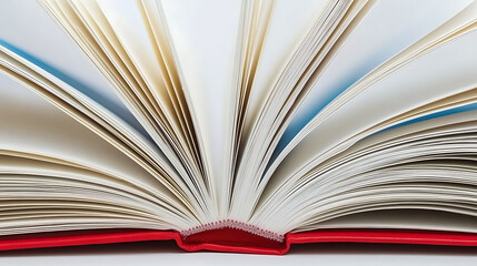 Fototapeta premium An open book with crisp, white pages and a vibrant red cover, showcasing the beauty of printed literature and the joy of reading.