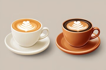 Two cups of coffee with heart designs on them
