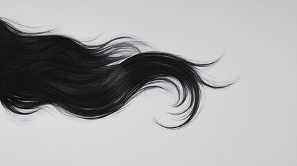 Fototapeta premium A close-up view of flowing, silky black hair cascading gracefully against a minimalist light background, highlighting its glossy texture and movement.