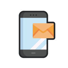 outlined smartphone with message sign in flat vector design.