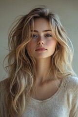 Naklejka premium Beautiful Asian Woman with Fresh Skin in Minimalistic Pastel Portrait Soft Lighting Cosmetology Beauty Spa Treatment