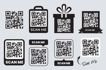 QR code set scan me template, set of various type of blank qr codes design