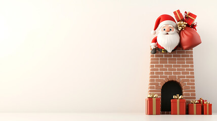 Santa Claus with gifts on chimney, ready for Christmas cheer and joy